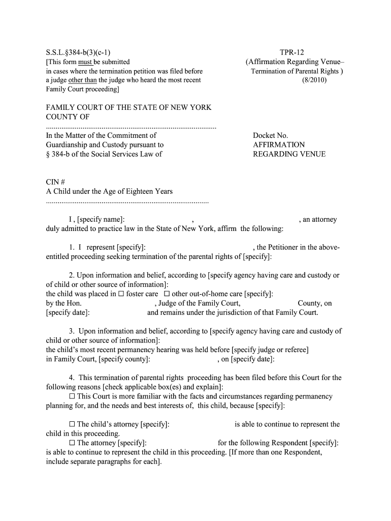 Fillable Online Nycourts S S L 384 B3c 1 TPR 12  Form