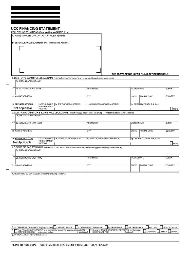 Fillable Online Sos Mt UCC FINANCING STATEMENT Sos Mt  Form