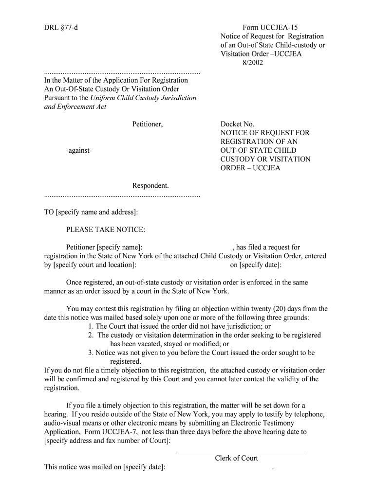 Notice of Request for Registration of Out of State Child  Form