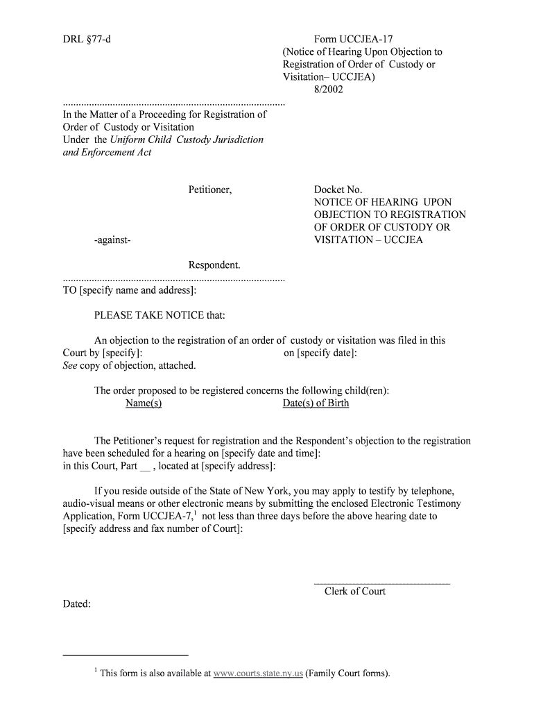 Notice of Hearing Upon Objection to  Form