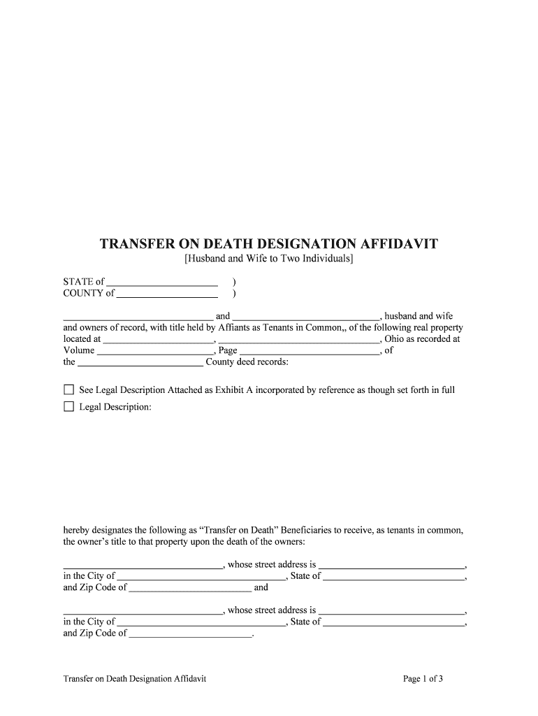 Transfer on Death Designation Affidavit David Smith Ohio  Form
