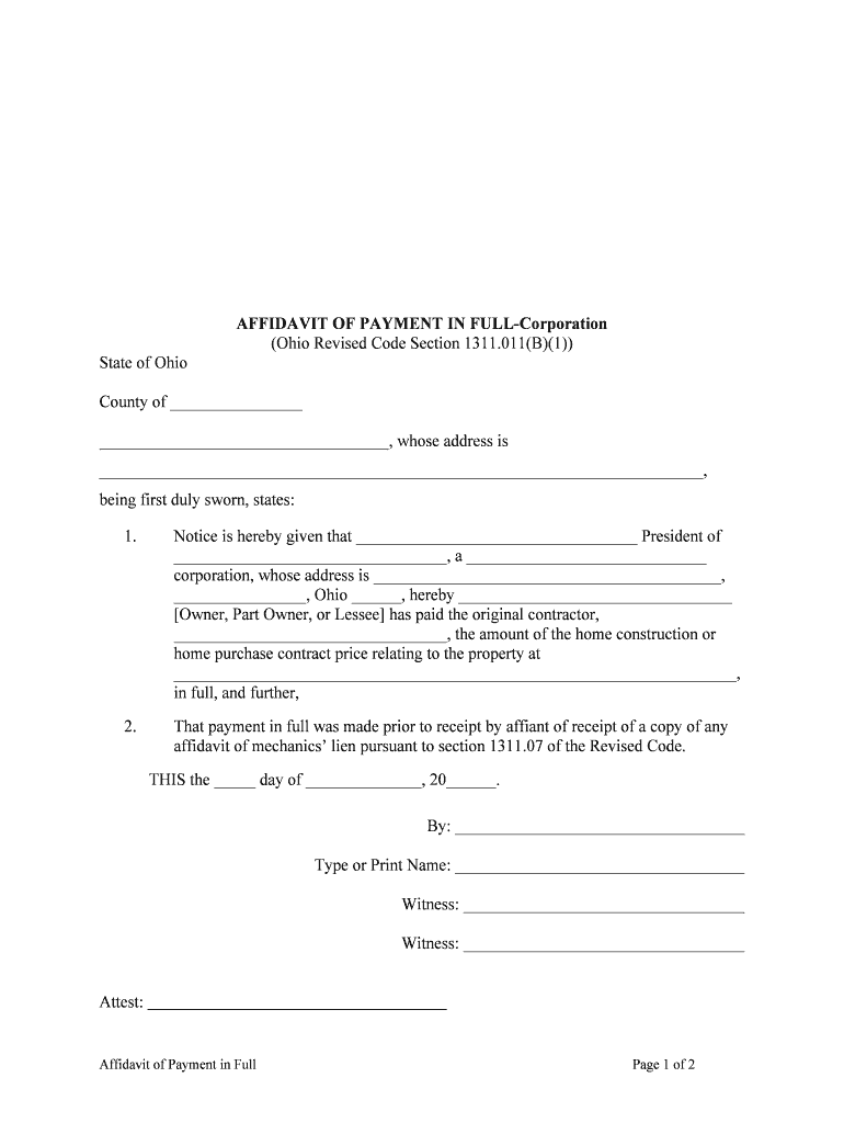 Lawriter ORC 1311 06 Affidavit Ohio Revised Code  Form