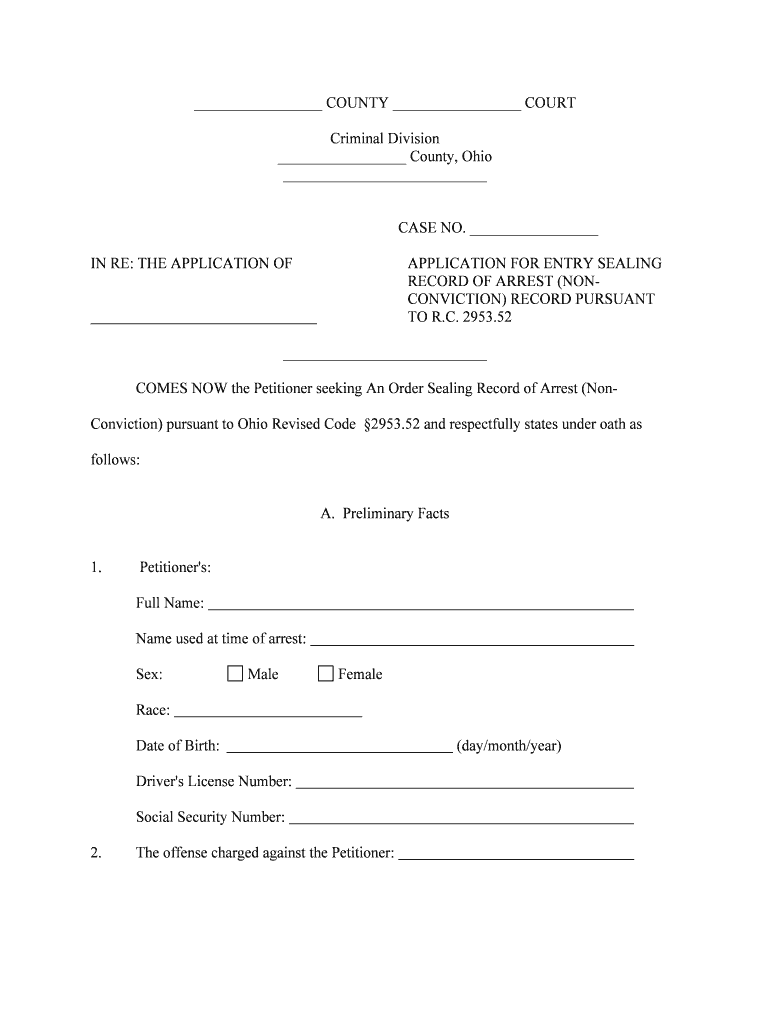 Entry Granting Application for Expungement and Sealing of  Form