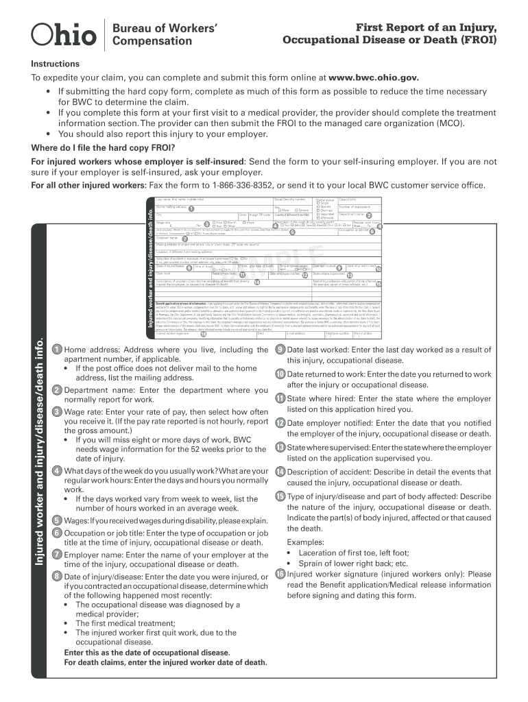 FROI Ohio Bureau of Workers' Compensation  Form