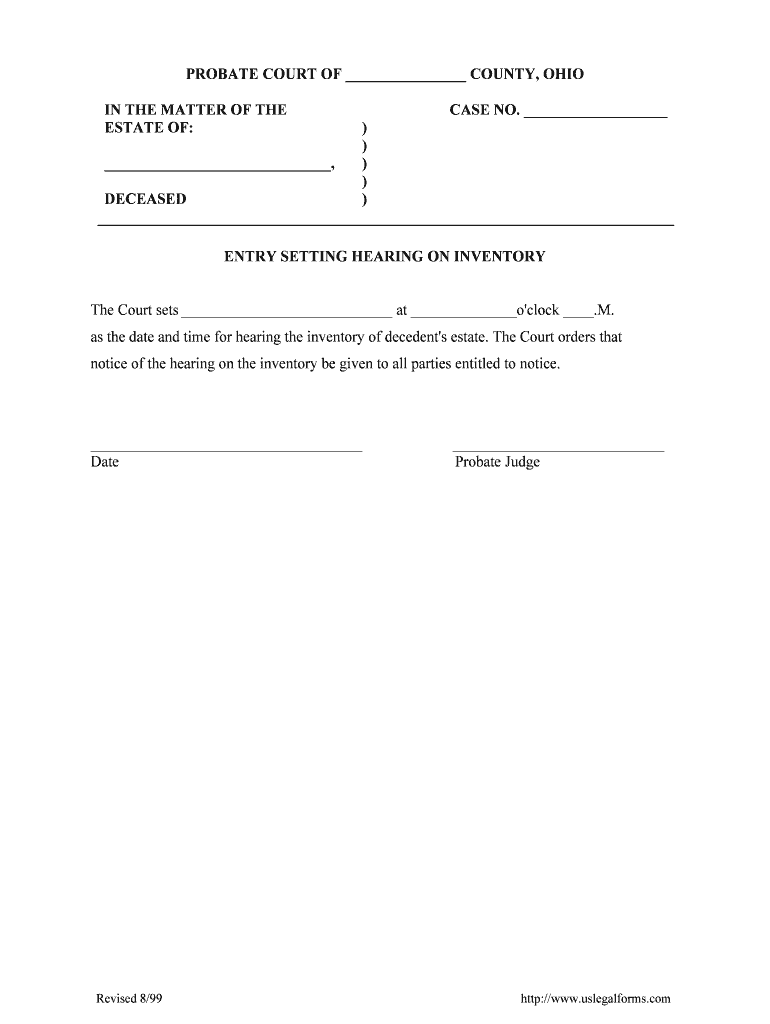 ENTRY SETTING HEARING on INVENTORY  Form