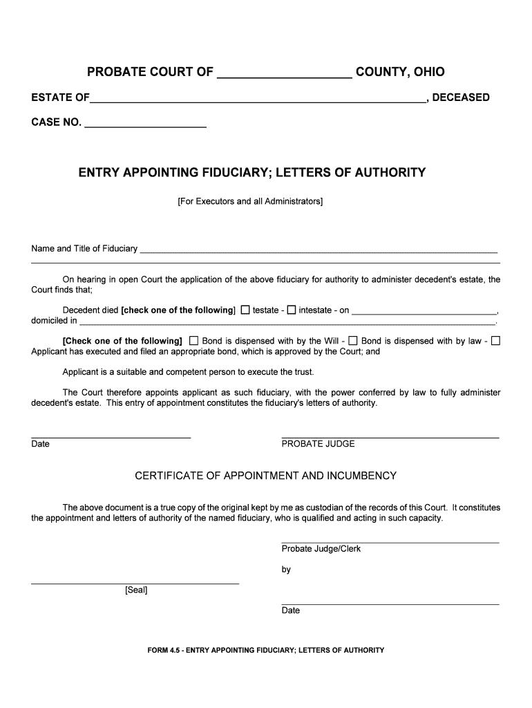 On Hearing in Open Court the Application of the above Fiduciary for Authority to Administer Decedent's Estate, the  Form