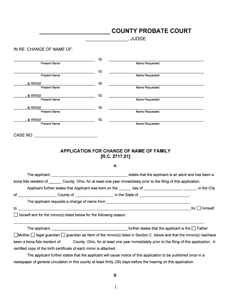APPLICATION for CHANGE of NAME of FAMILY  Form