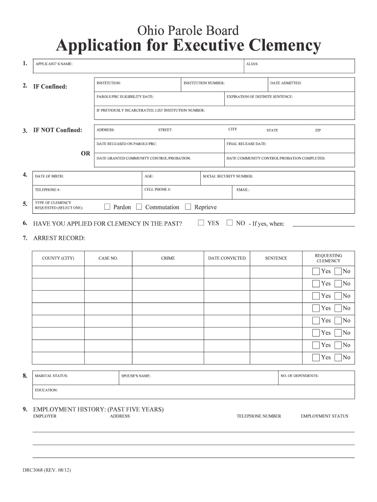Ohio Parole Board Application for Executive Clemency ODRC  Form