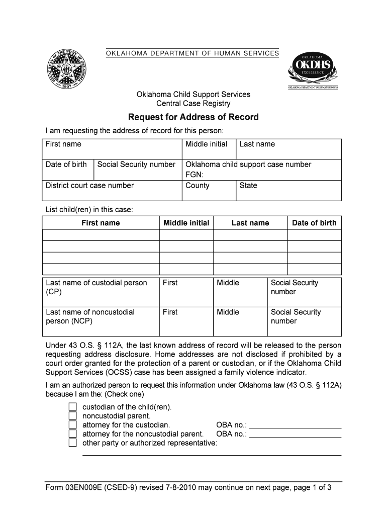 Request for Address of Record Request for Address of Record  Form