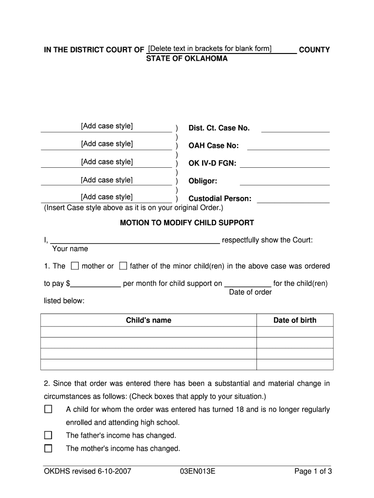 Form 03EN013E Motion to Modify Child Support