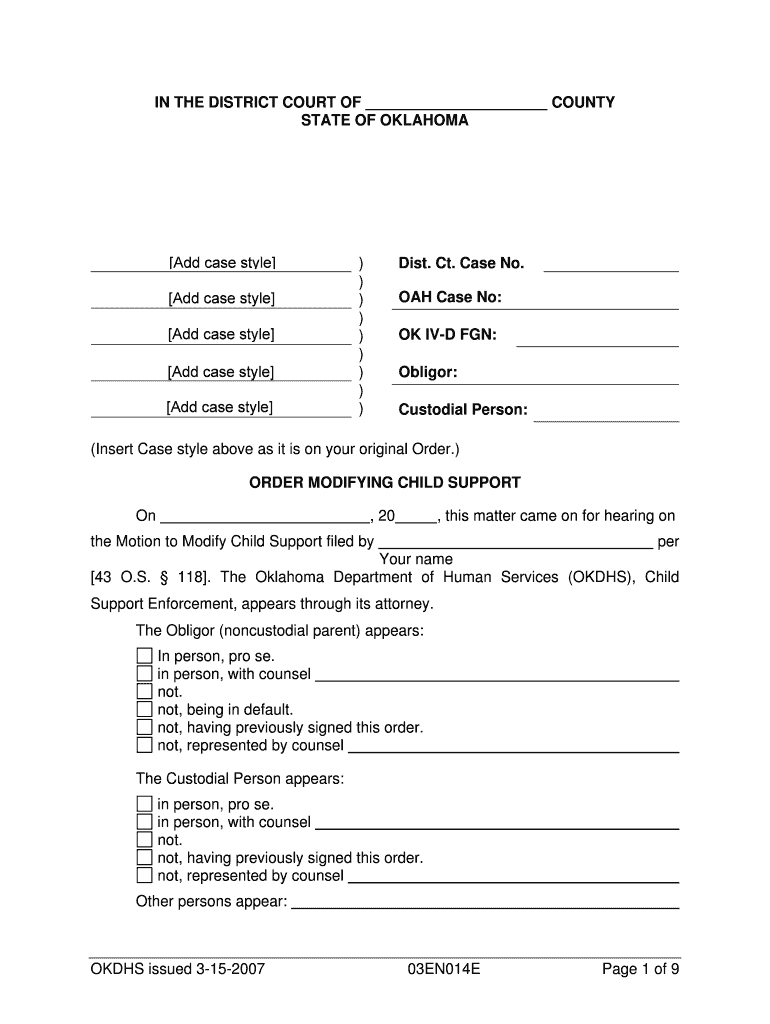 Fill and Sign the 03en014e Order Modifying Child Support Form