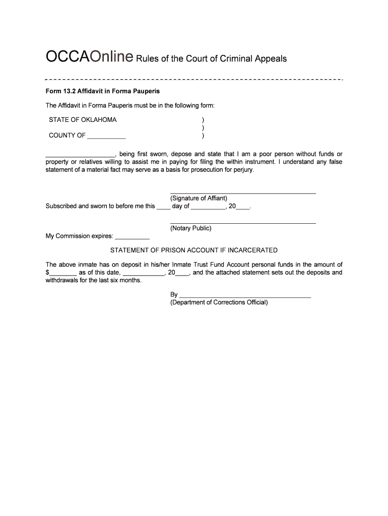Form 13 2 Affidavit in Forma Pauperis