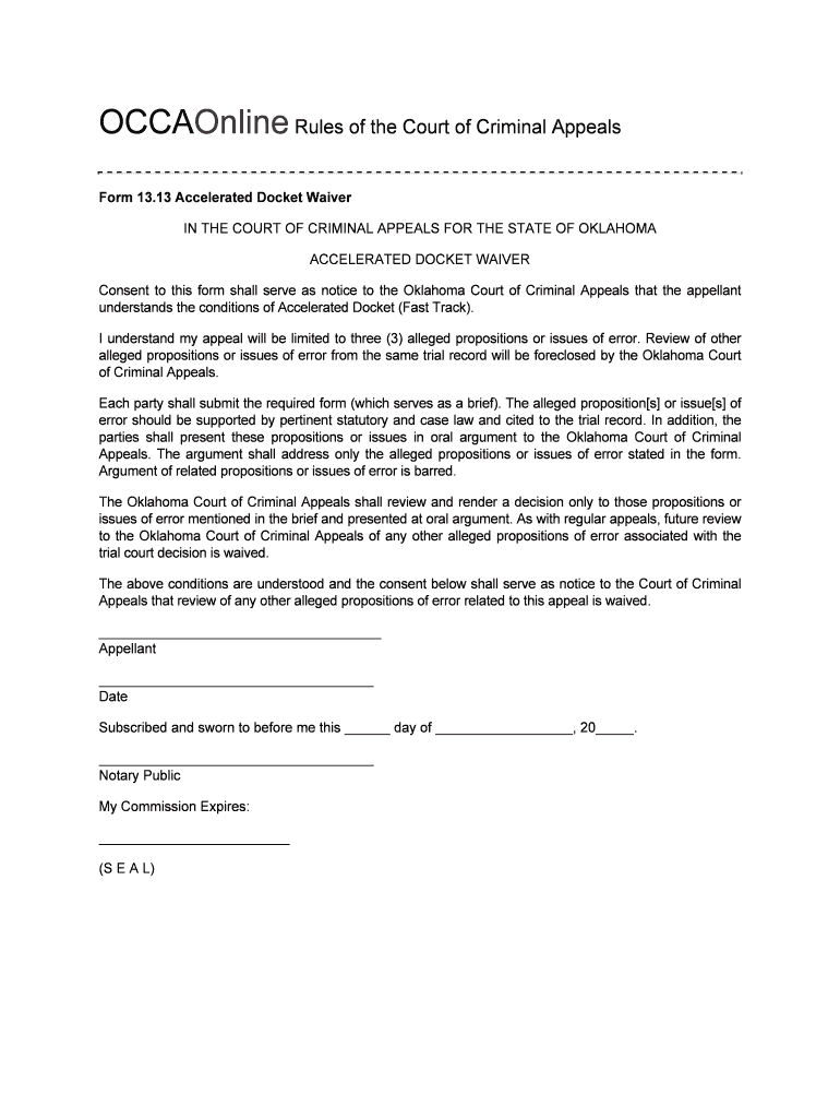 OCCA Form 13 13 Oklahoma Court of Criminal Appeals