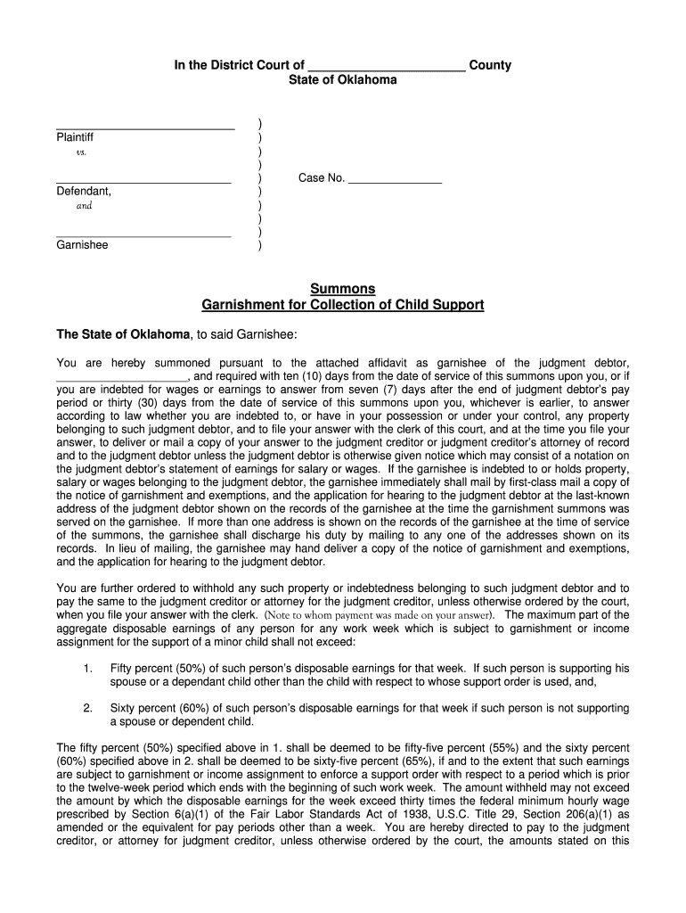 Continuing Garnishees Answer Affidavit 54Oklahoma  Form