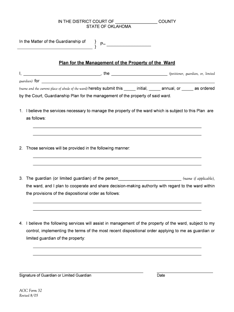 Plan for the Management of the Property of the Ward  Form