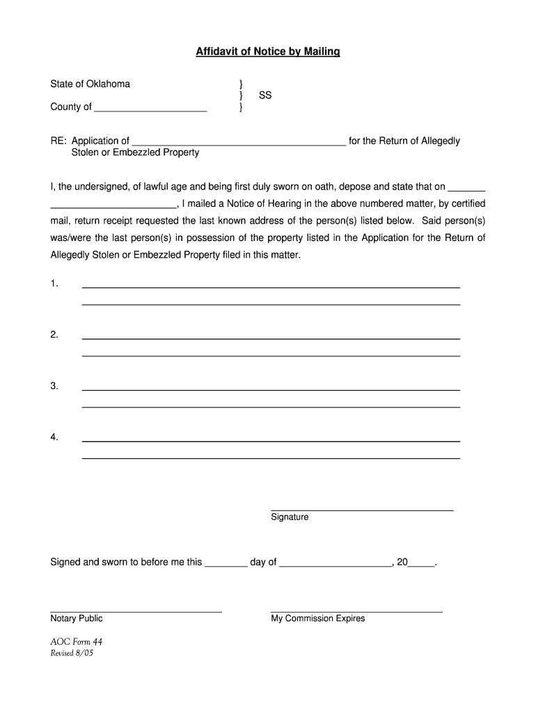 Affidavit of Notice by Publication Oklahoma Justia  Form