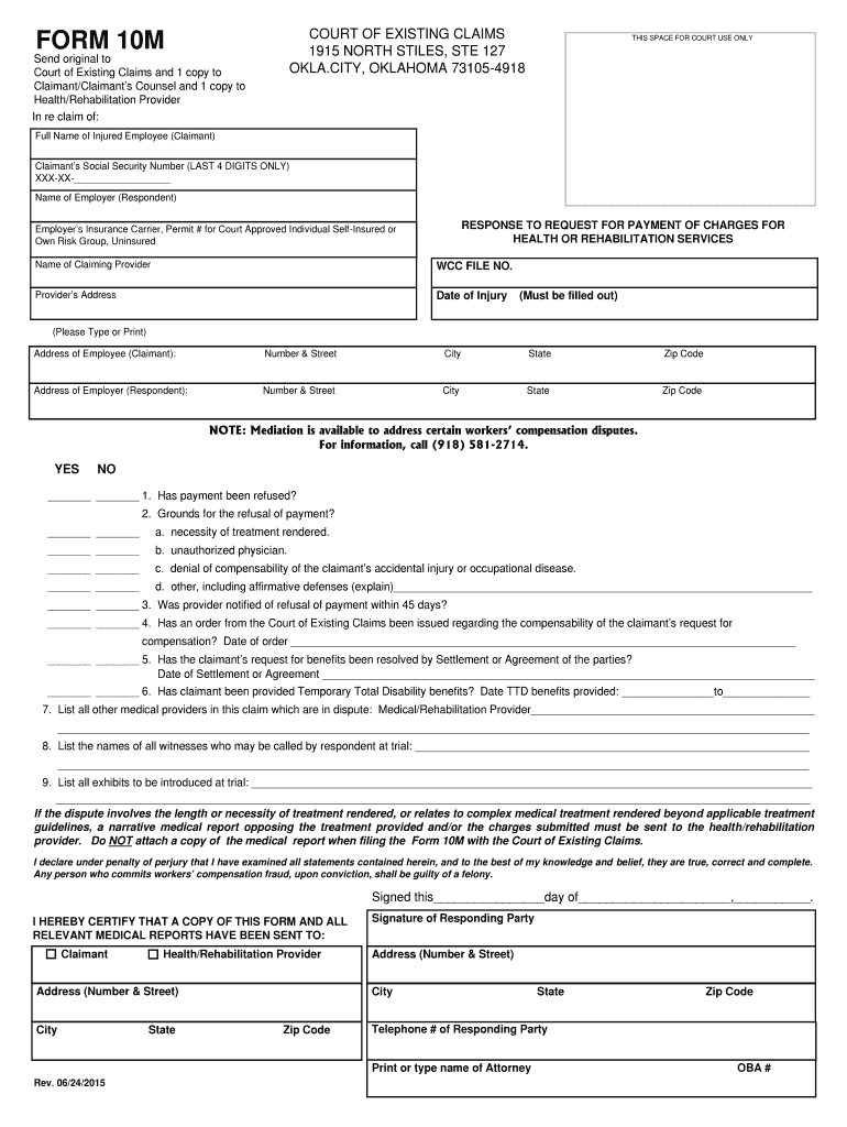 Court of Existing Claims and 1 Copy to  Form
