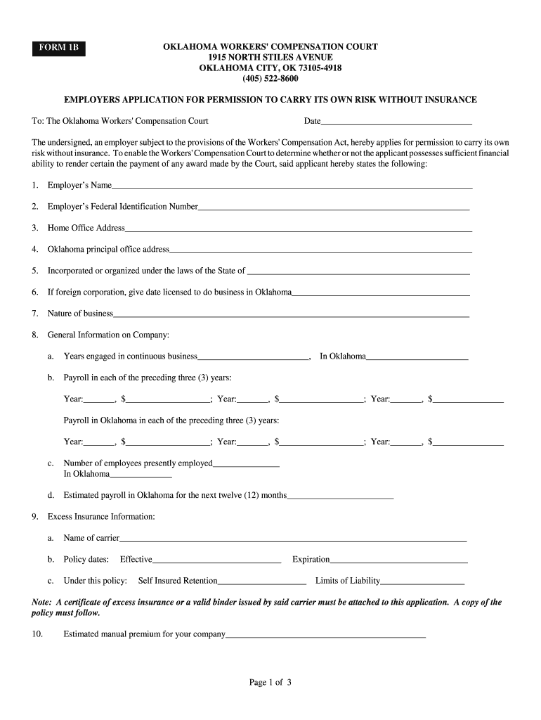 EMPLOYERS APPLICATION for PERMISSION to CARRY ITS OWN RISK WITHOUT INSURANCE  Form