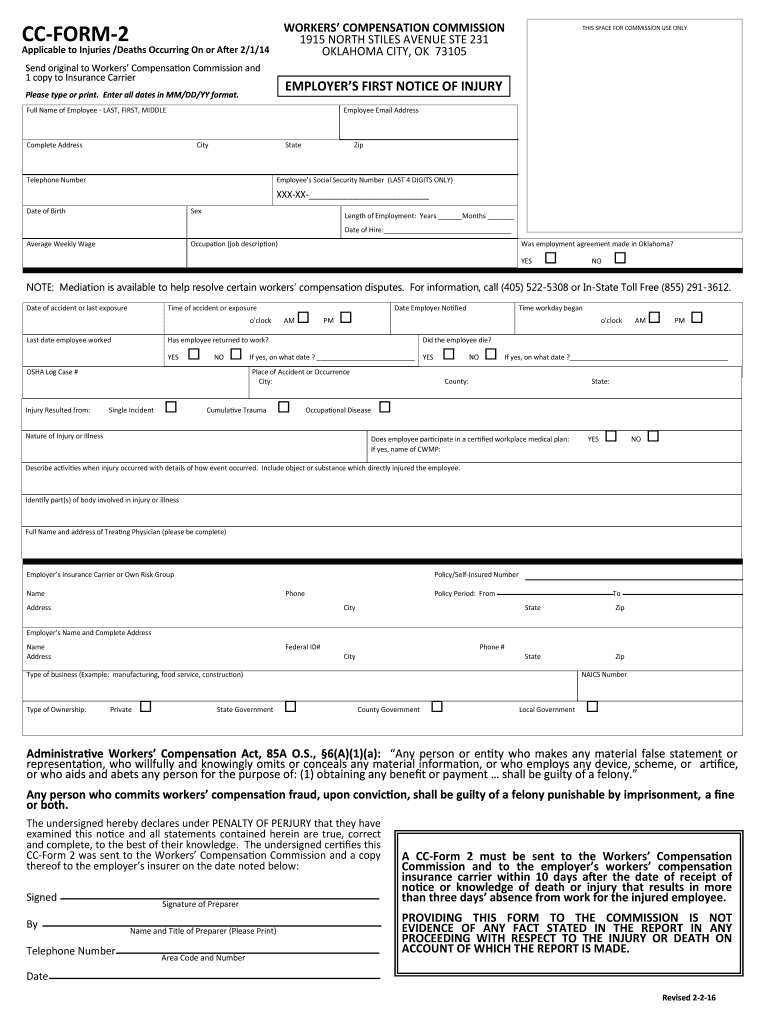 Workers Compensation Court of Existing Claims 1915 N Stiles  Form