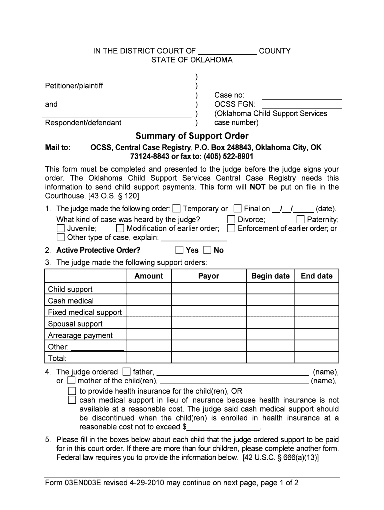 Oklahoma Child Support Services  Form