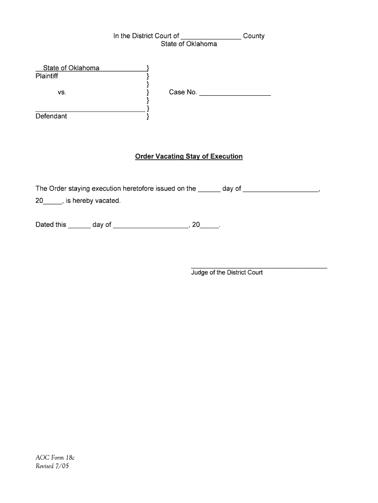 Order Vacating Stay of Execution  Form