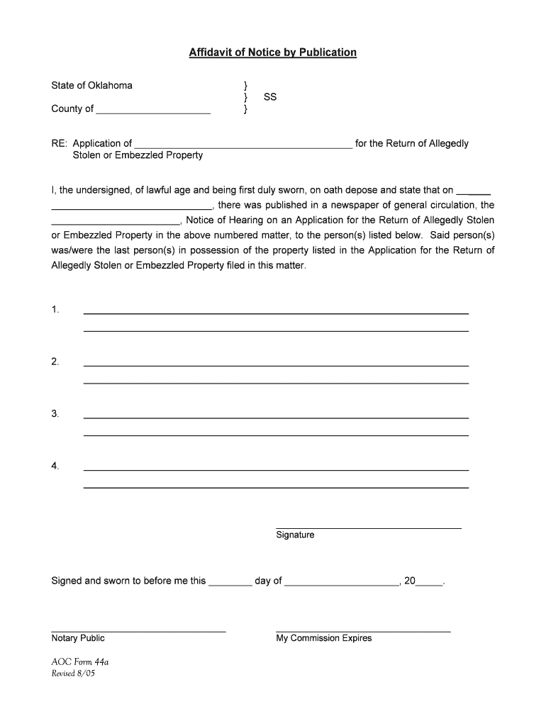Justia Affidavit of Notice by Publication Oklahoma  Form