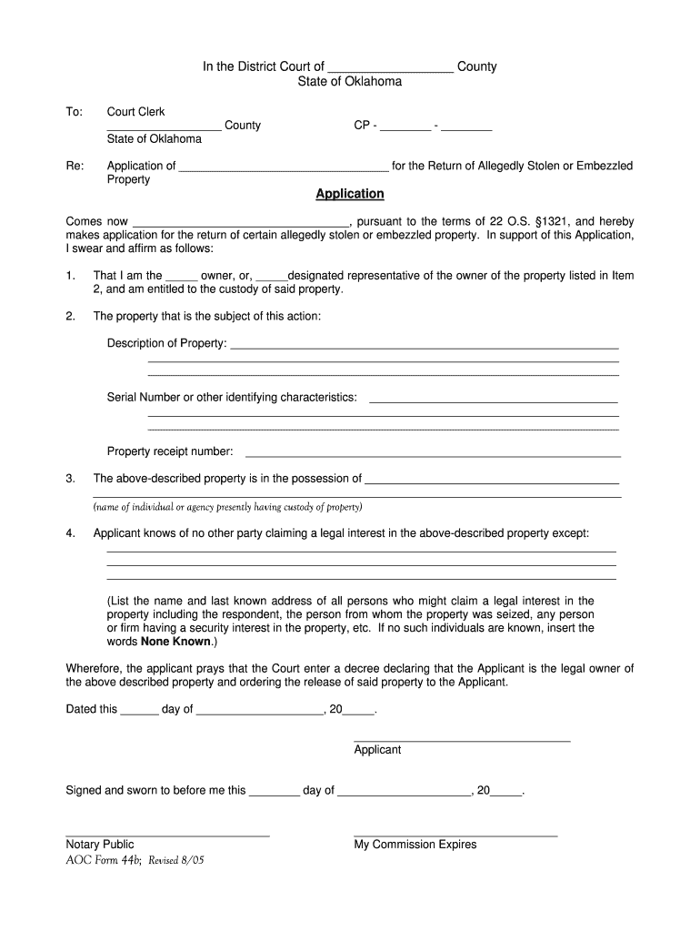 Instructions to Request the Return of Allegedly Stolen or  Form