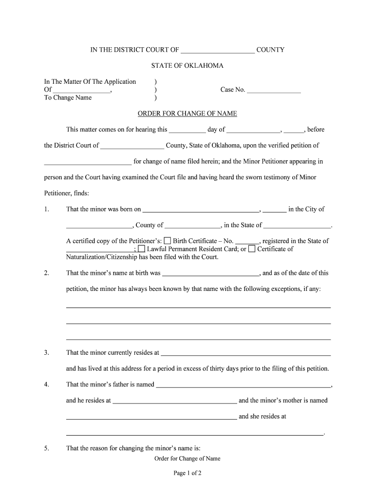 ORDER for CHANGE of NAME  Form