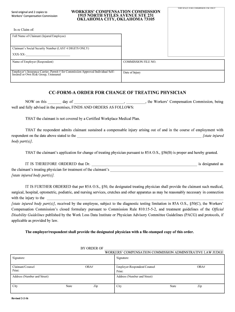 Fillable Online Form a Order for Change of PhysicianDPR Fax