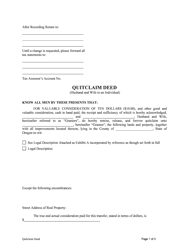 Fillable Online Oregon Quitclaim Deed from Husband to Himself  Form