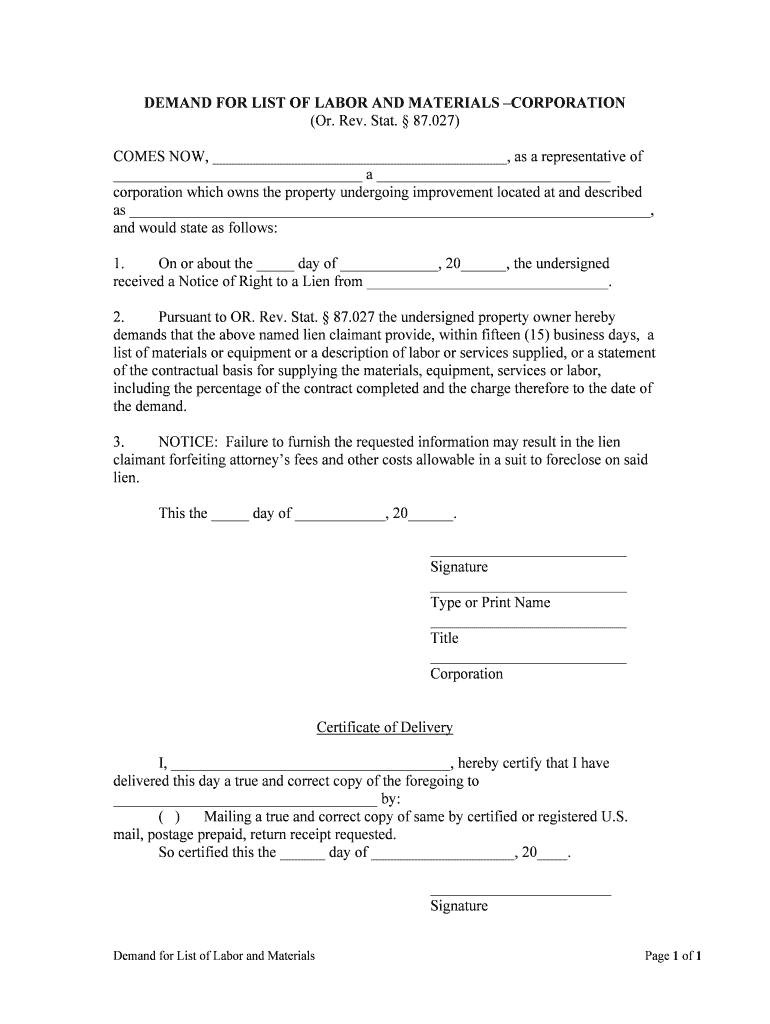 Fillable Online Oregon Demand for List of Services by  Form