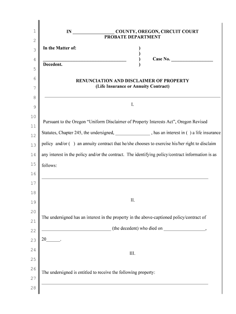 In COUNTY, OREGON, CIRCUIT COURT  Form