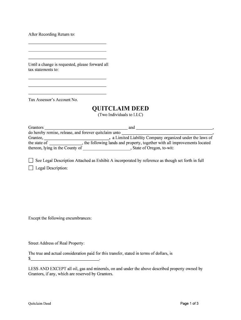 Quit Claim Deed Oregon Fill Online, Printable, Fillable  Form