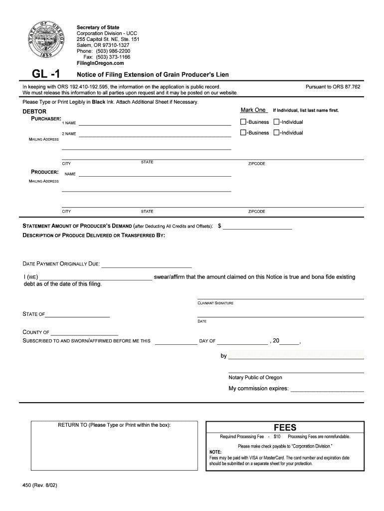 UCC Filing Oregon Secretary of State  Form