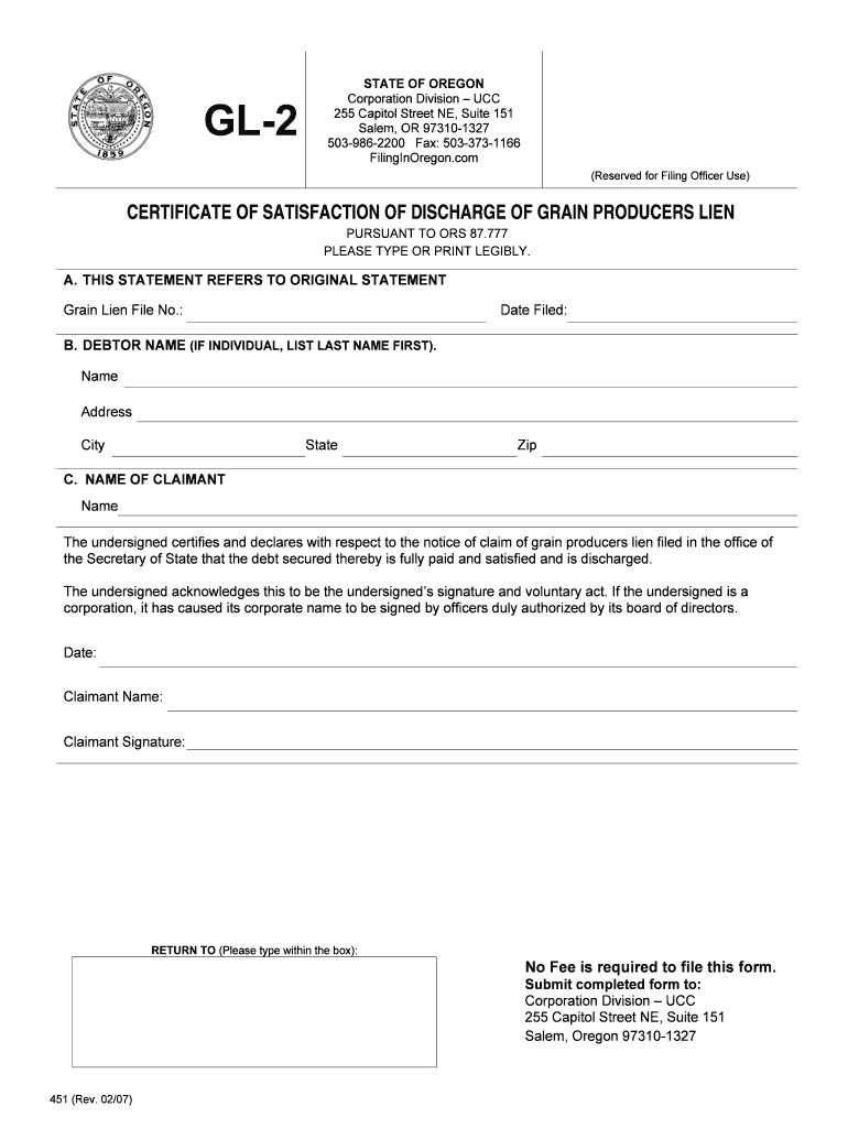 Justia Certificate of Satisfaction of Discharge of Grain  Form