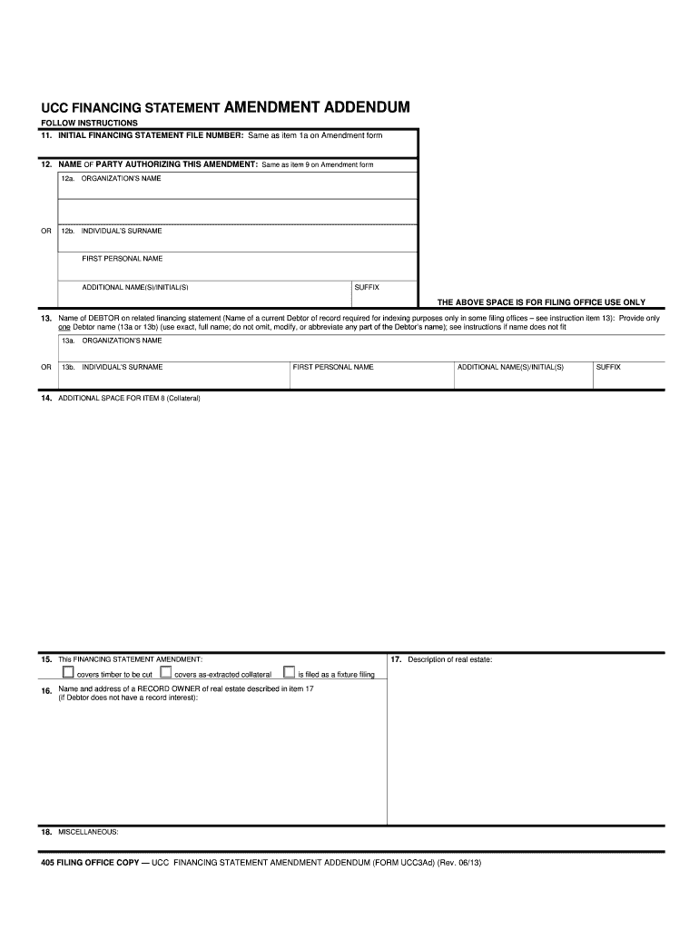 UCC FINANCING STATEMENT Amendment Addendum Ucc Financing Statement  Form