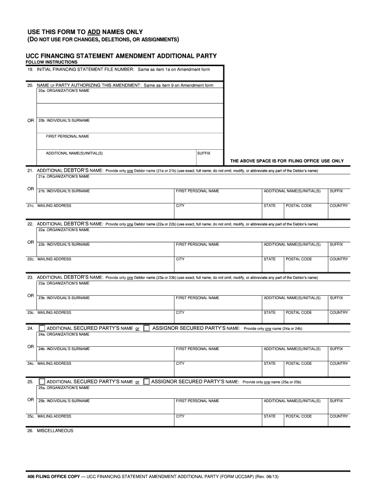 UCC Financing Statement Amendment Additional Party UCC Financing Statement Amendment Additional Party  Form