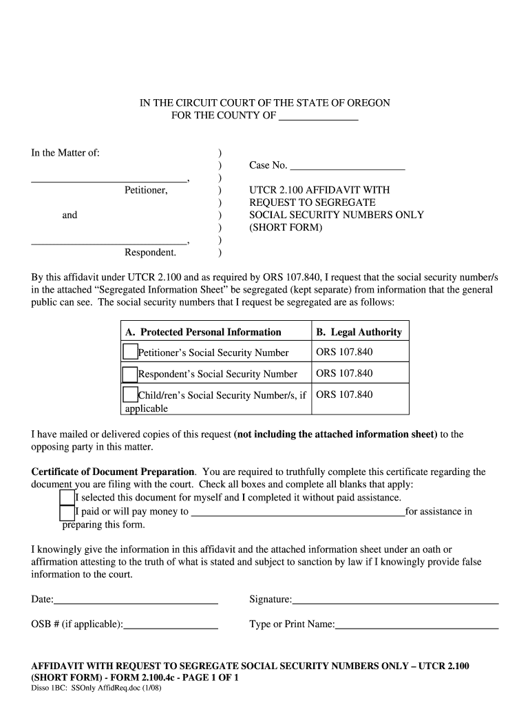 SSOnlyAffidReq DOC  Form