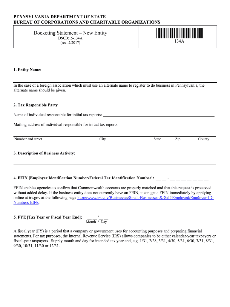 Docketing Statement Pa Department of State  Form