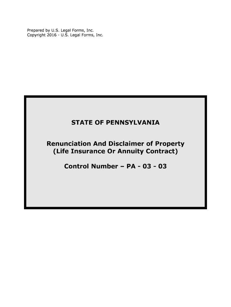 Pennsylvania Renunciation and Disclaimer of Property  Form