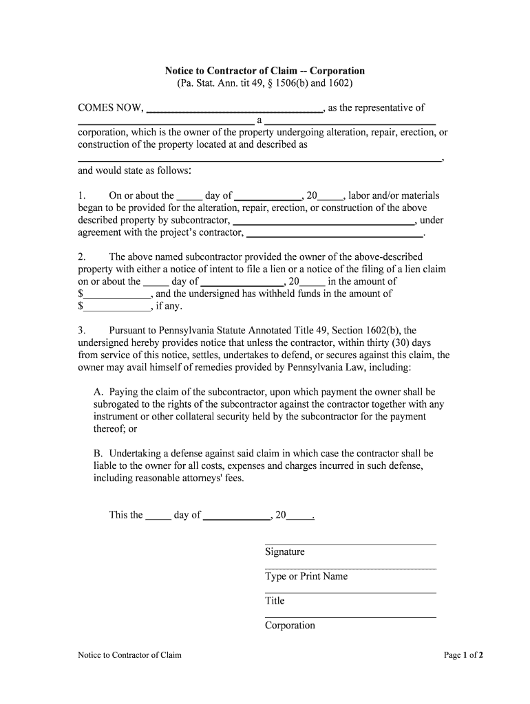 Pennsylvania Statutes Title 49 P S Mechanics' Liens1602  Form