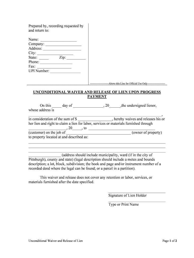 Her Lien and Right to Claim a Lien for Labor, Services or Materials Furnished through  Form