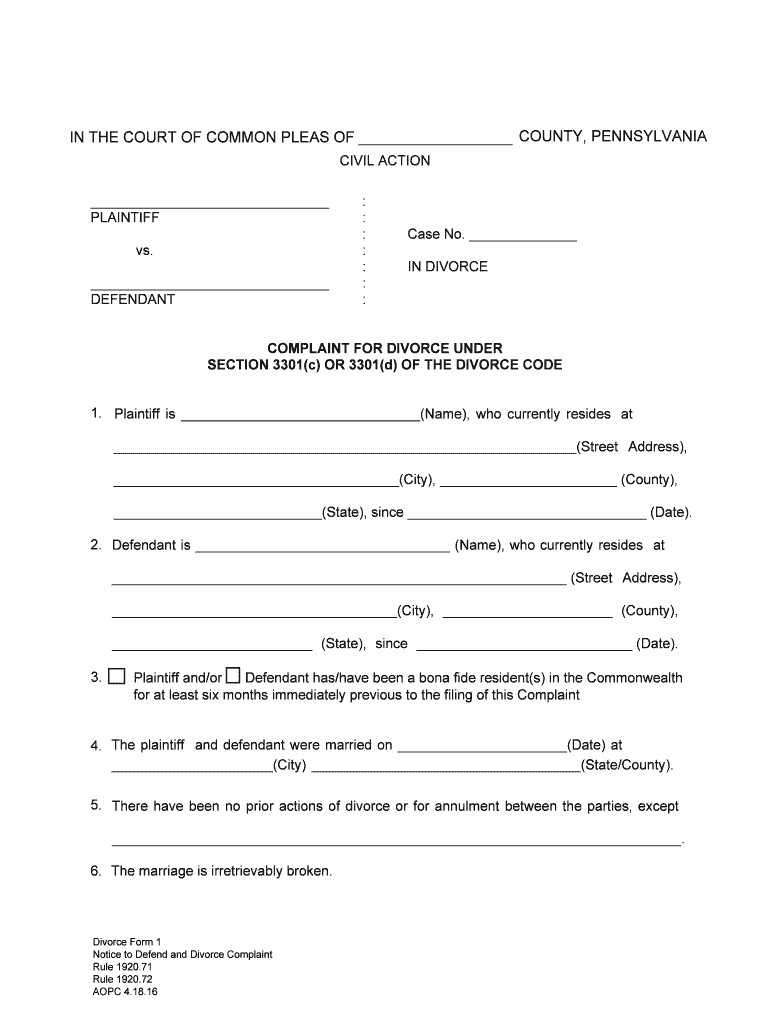 In the COURT of COMMON PLEAS of WASHINGTON COUNTY  Form