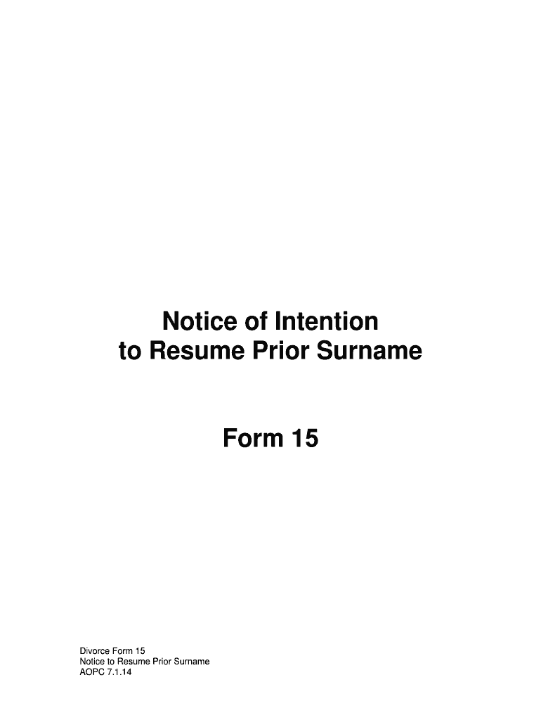 Pennsylvania Notice of Intention to Resume Prior Surname Form