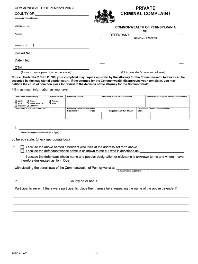 Get the AOPC411 10 PDF Form BA 2 Pacourts pdfFiller