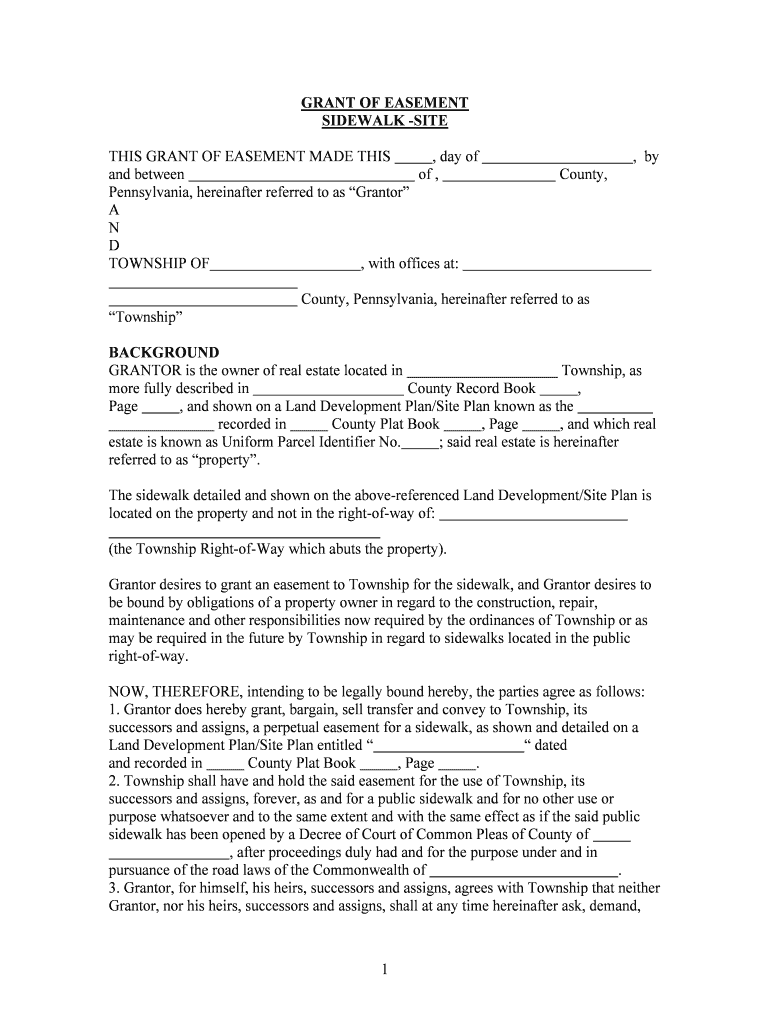 GRANT of EASEMENT SIDEWALK Ferguson Township  Form