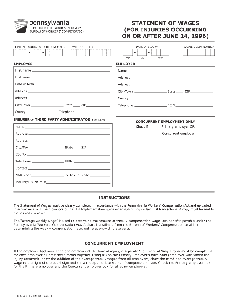 Statement of Wages PADepartment of Labor PA Gov  Form