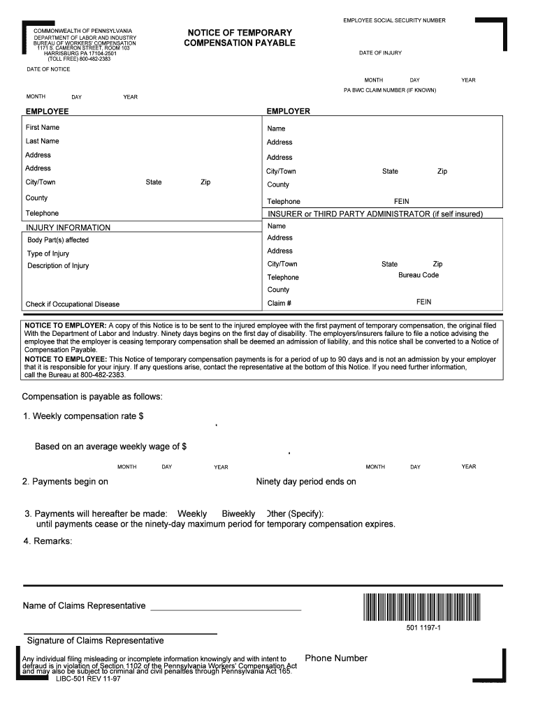 Justia Notice of Compensation Payable Pennsylvania  Form