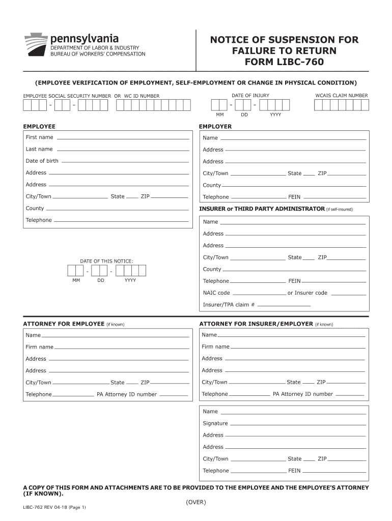 Notice of Suspension for Failure to Return Form Libc 760 PA