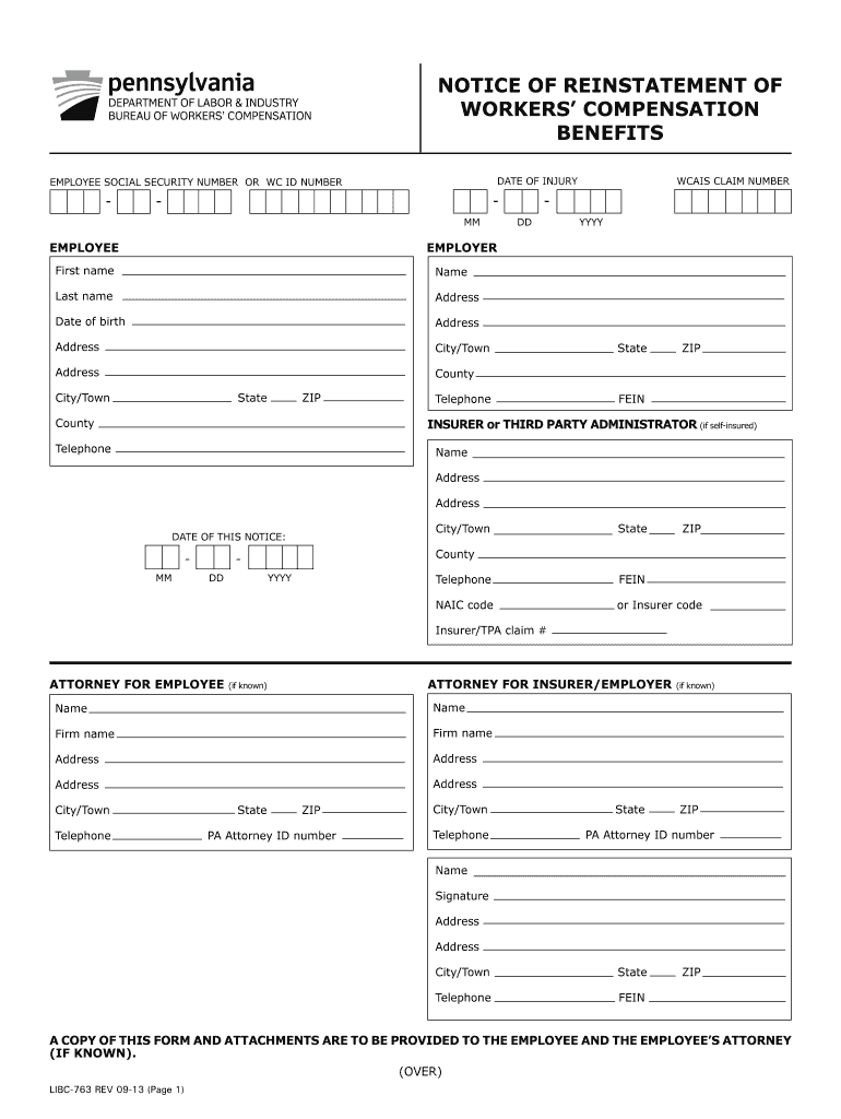 Work Comp Form Notice of Benefit Reinstatement